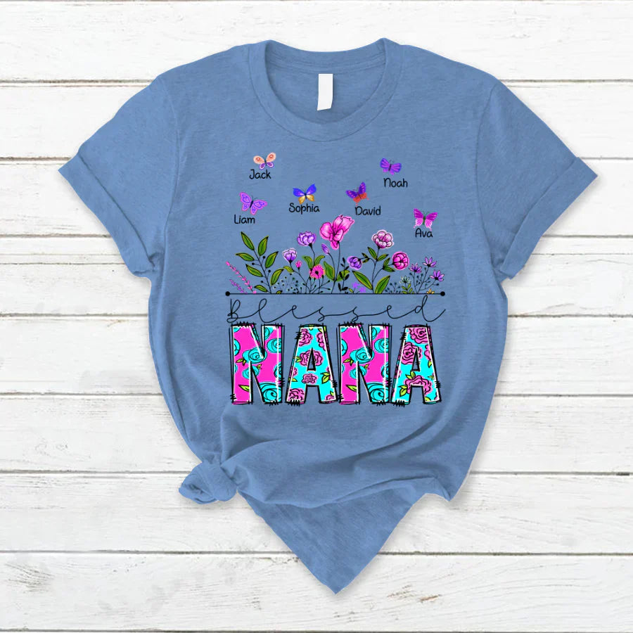 Blessed Nana Wildflowers And Butterflies Shirts For Grandma T-Shirt