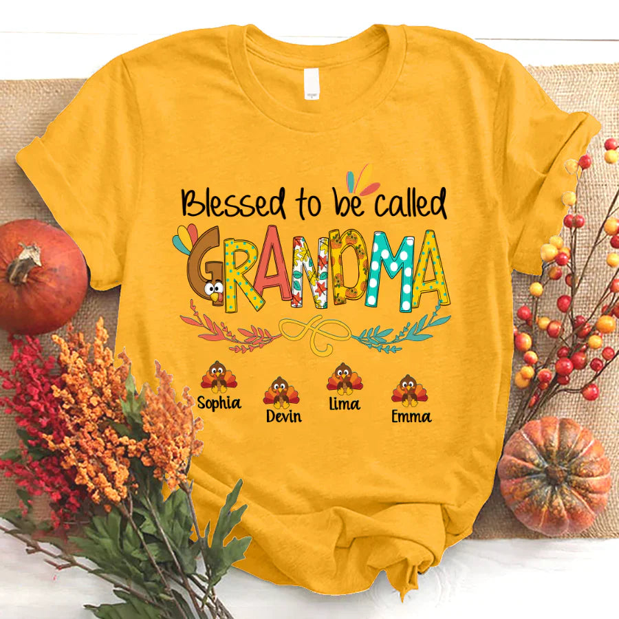 Blessed To Be Called Grandma Turkey Thanksgiving T-Shirt