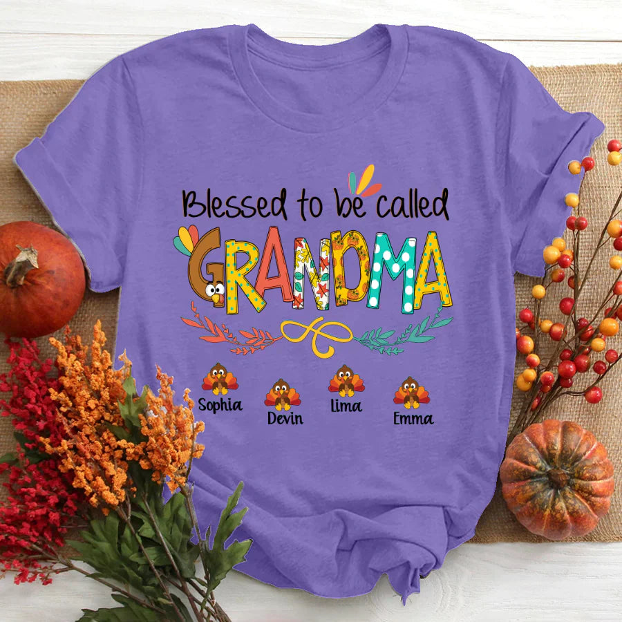Blessed To Be Called Grandma Turkey Thanksgiving T-Shirt