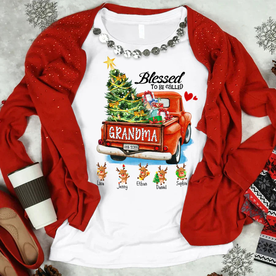 Blessed to be called Grandma Christmas Tree Truck Reindeer T-Shirt