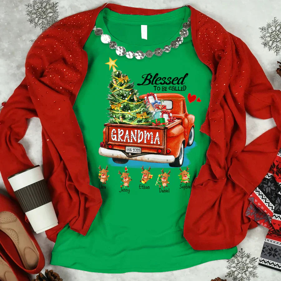 Blessed to be called Grandma Christmas Tree Truck Reindeer T-Shirt