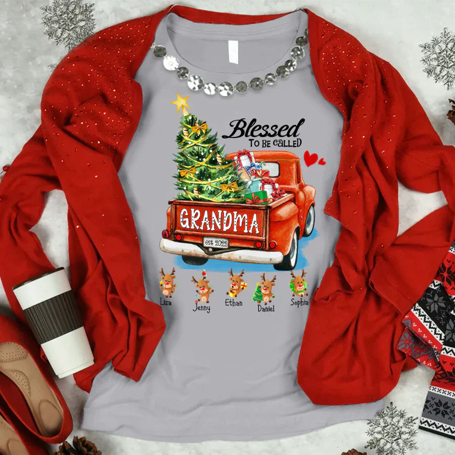 Blessed to be called Grandma Christmas Tree Truck Reindeer T-Shirt