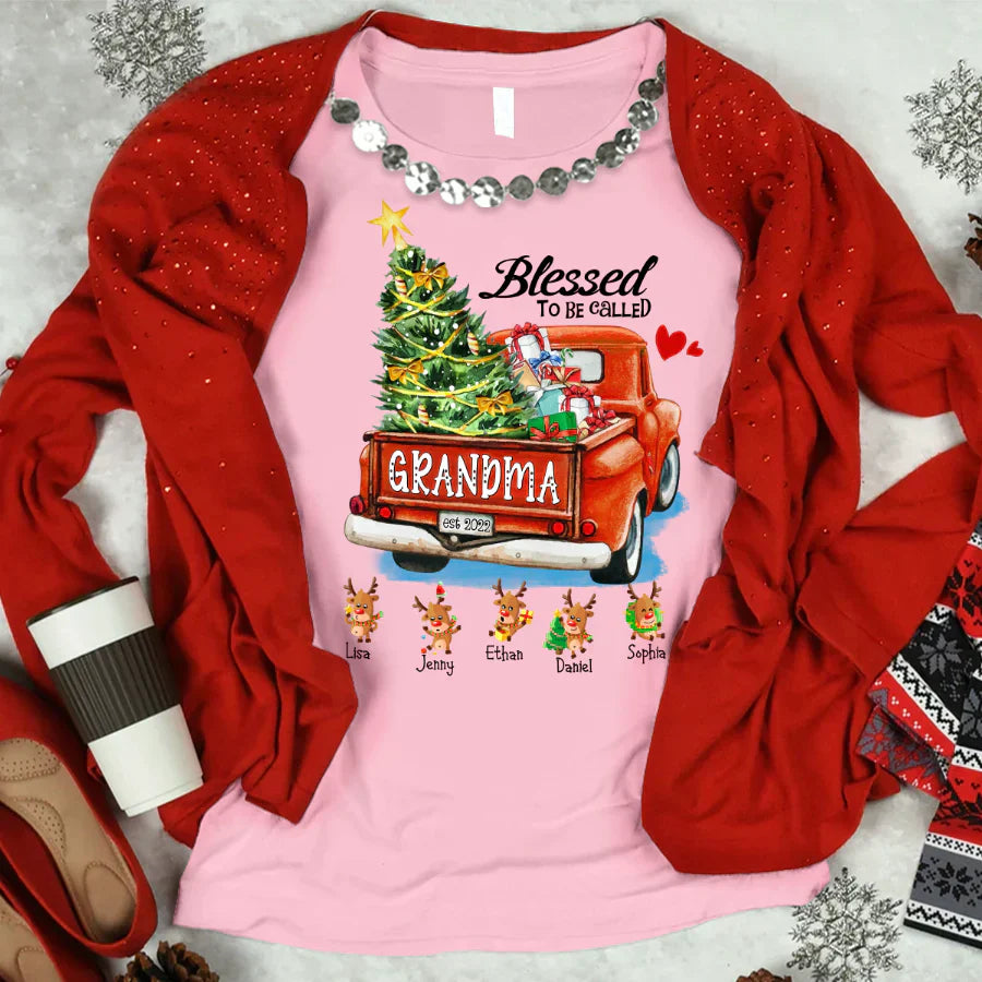 Blessed to be called Grandma Christmas Tree Truck Reindeer T-Shirt