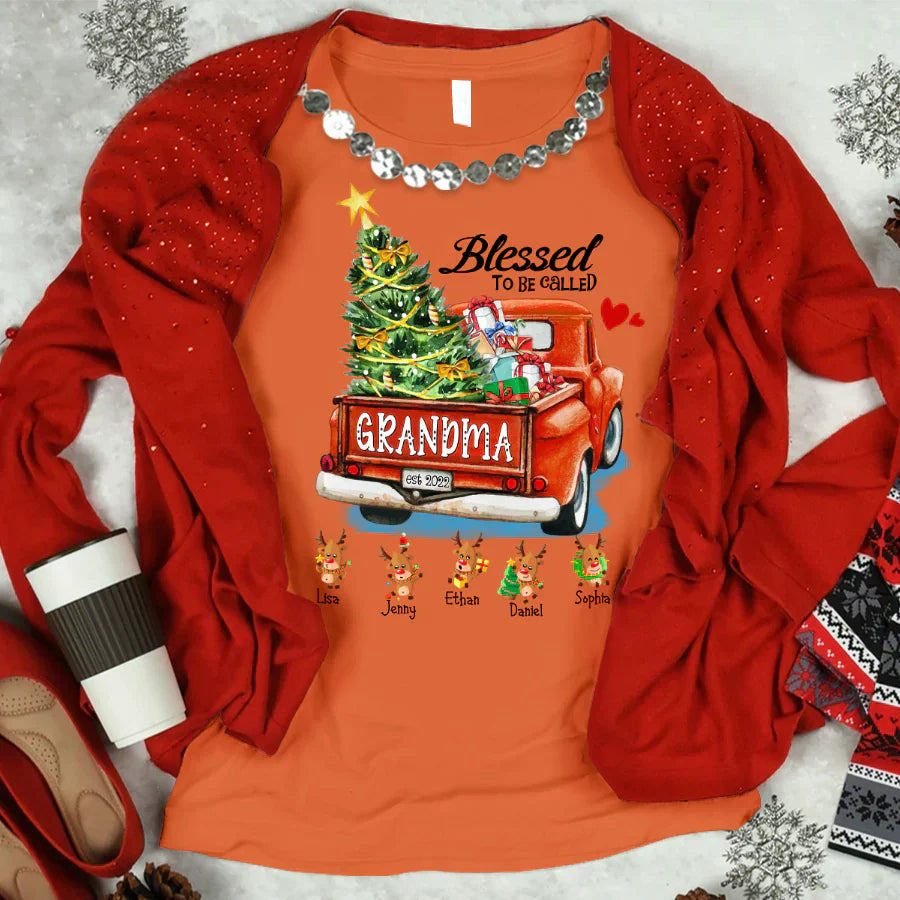 Blessed to be called Grandma Christmas Tree Truck Reindeer T-Shirt