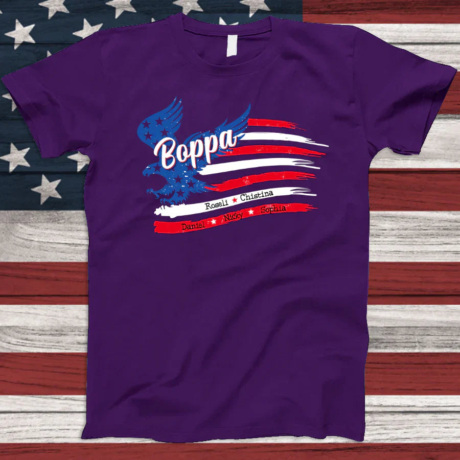 Boppa With Grandkids Names 4th Of July CTL94 T-Shirt