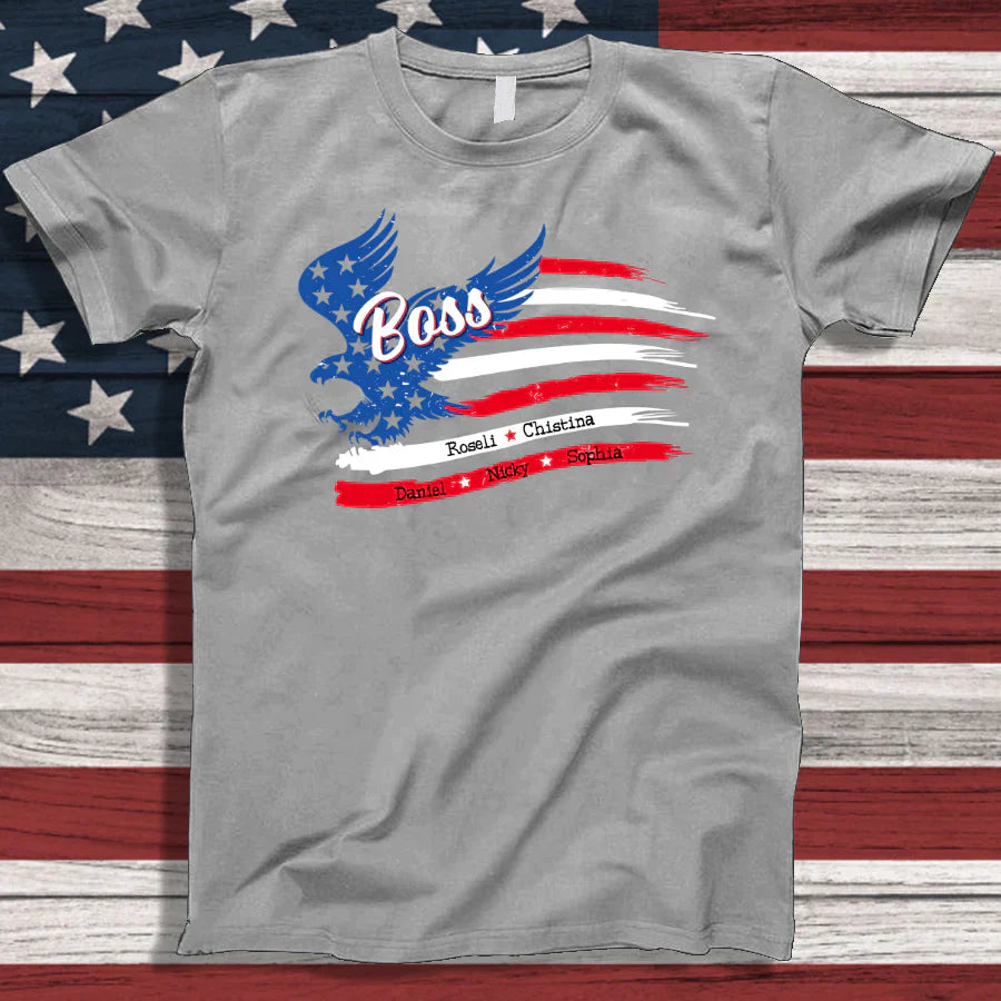 Boss With Grandkids Names 4th Of July CTL94 T-Shirt