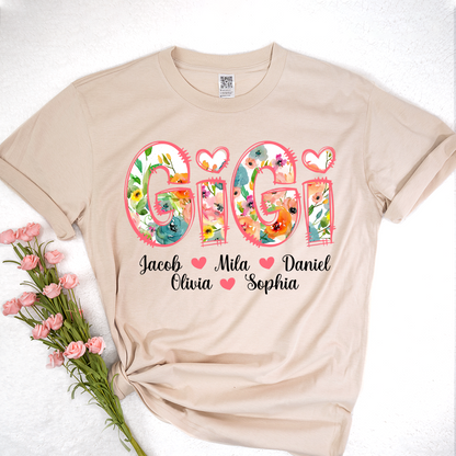 Bright Watercolor Floral Gigi And Grandkids Mother Day T-Shirt