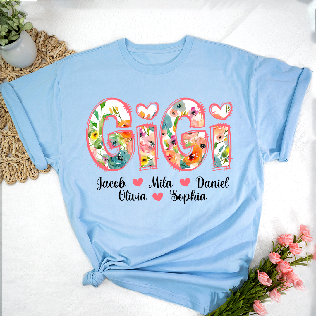 Bright Watercolor Floral Gigi And Grandkids Mother Day T-Shirt