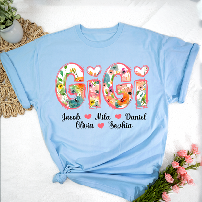 Bright Watercolor Floral Gigi And Grandkids Mother Day T-Shirt
