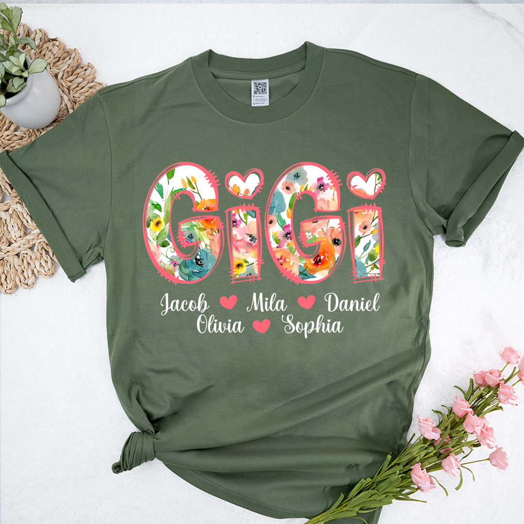 Bright Watercolor Floral Gigi And Grandkids Mother Day T-Shirt