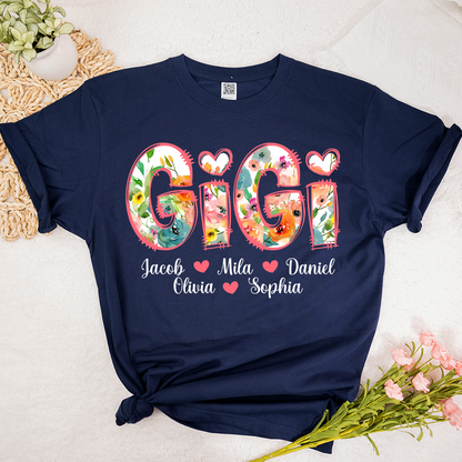 Bright Watercolor Floral Gigi And Grandkids Mother Day T-Shirt