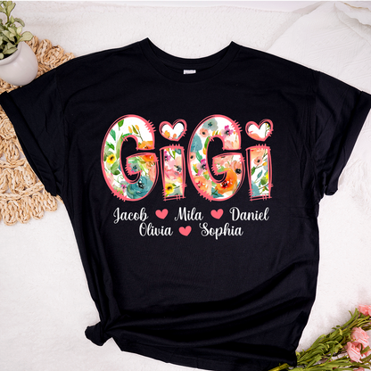 Bright Watercolor Floral Gigi And Grandkids Mother Day T-Shirt