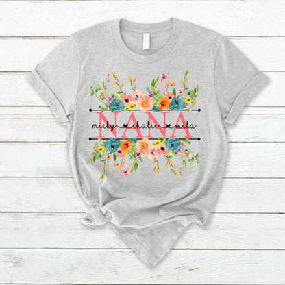 Bright Watercolor Floral Nana And Grandkids CTH01 T-Shirt