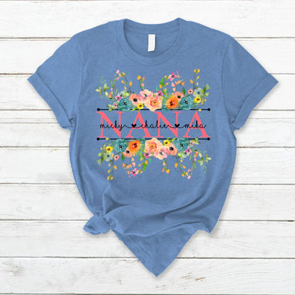 Bright Watercolor Floral Nana And Grandkids Flower CTH01 T-Shirt