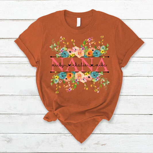 Bright Watercolor Floral Nana And Grandkids Flower CTH01 T-Shirt