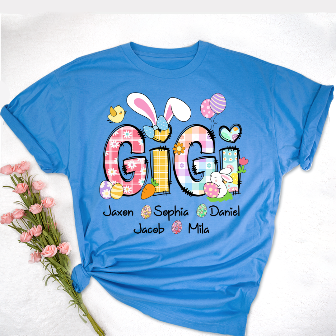 Bunny Easter Gigi Custom Gigi And Grandkids T-Shirt