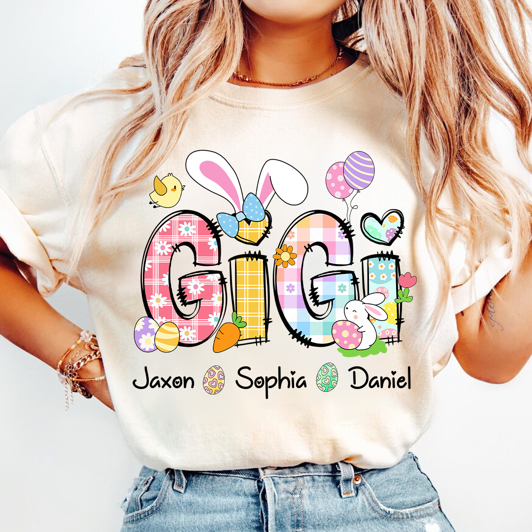 Bunny Easter Gigi Custom Gigi And Grandkids T-Shirt
