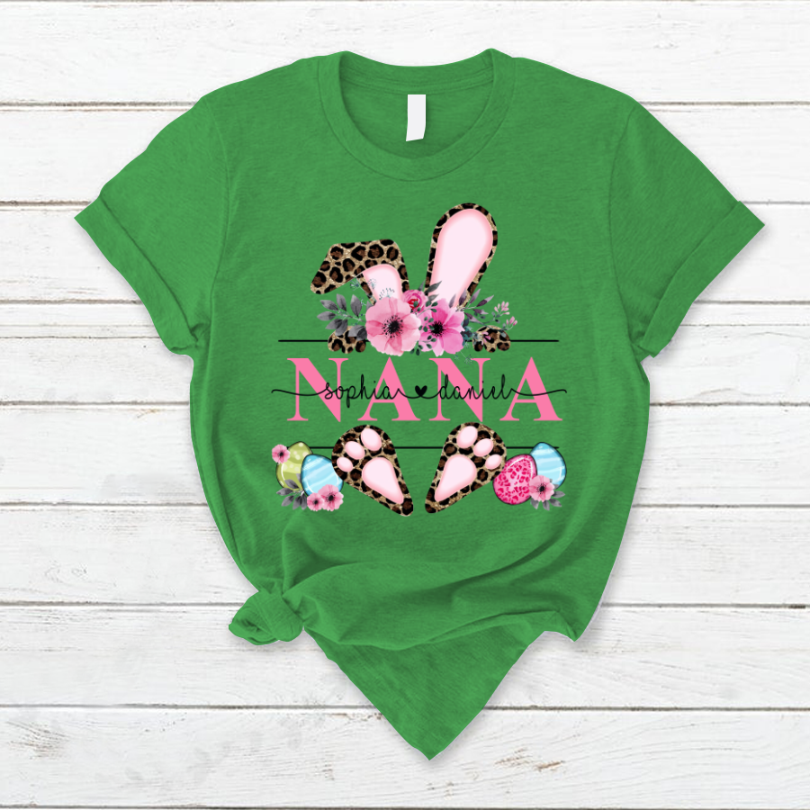 Bunny Leopard Flower Shirt, Custom Nana And Kids, Easter Days Gift TH T-Shirt