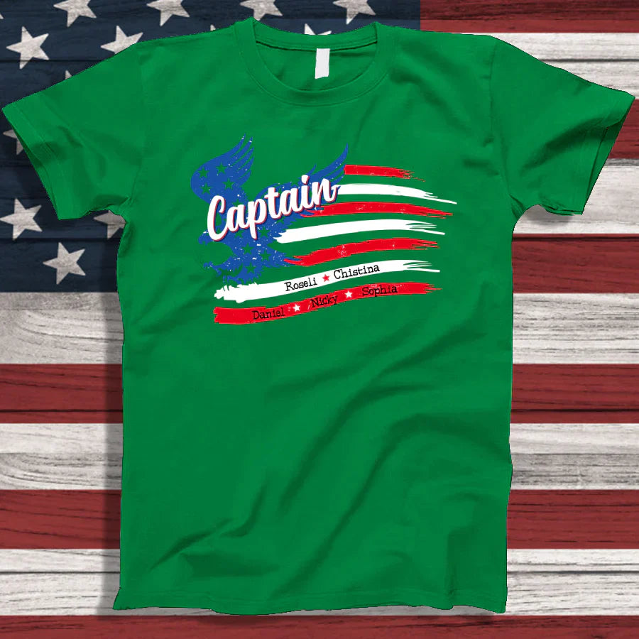 Captain With Grandkids Names 4th Of July CTL94 T-Shirt