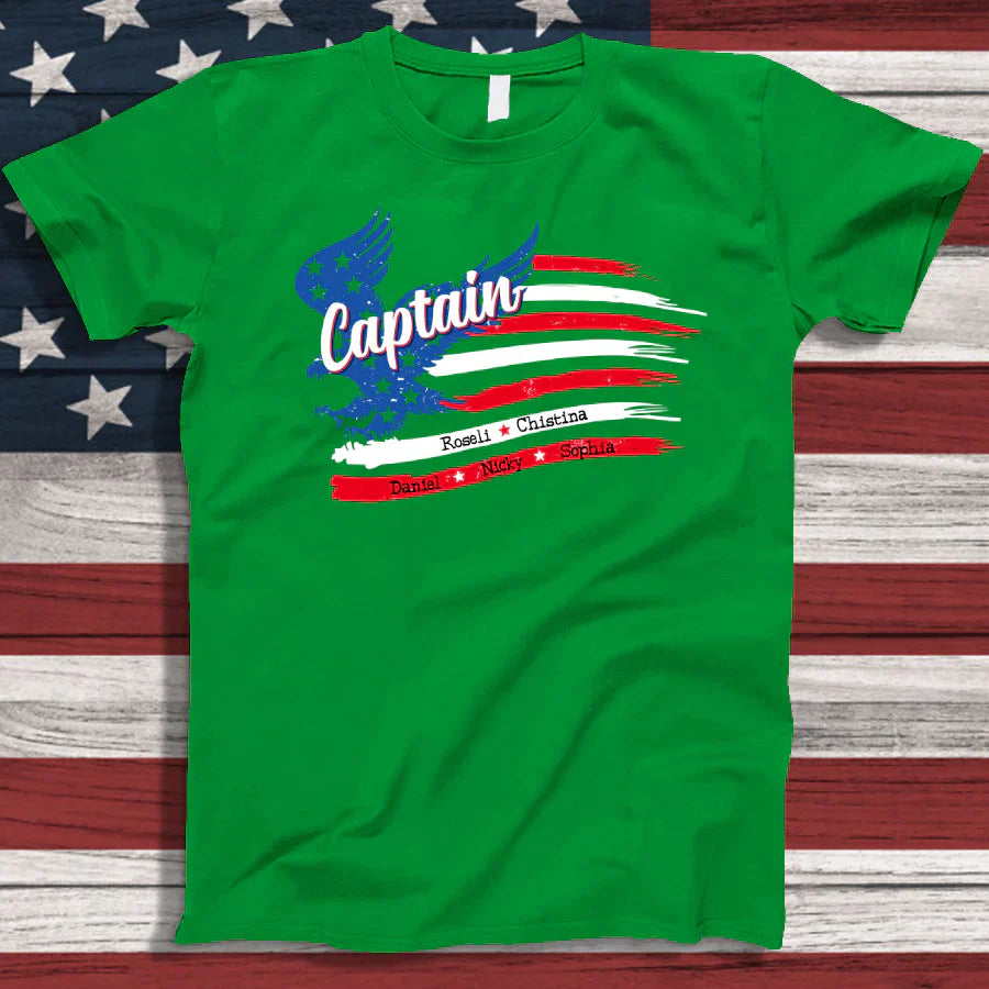 Captain With Grandkids Names 4th Of July CTL94 T-Shirt
