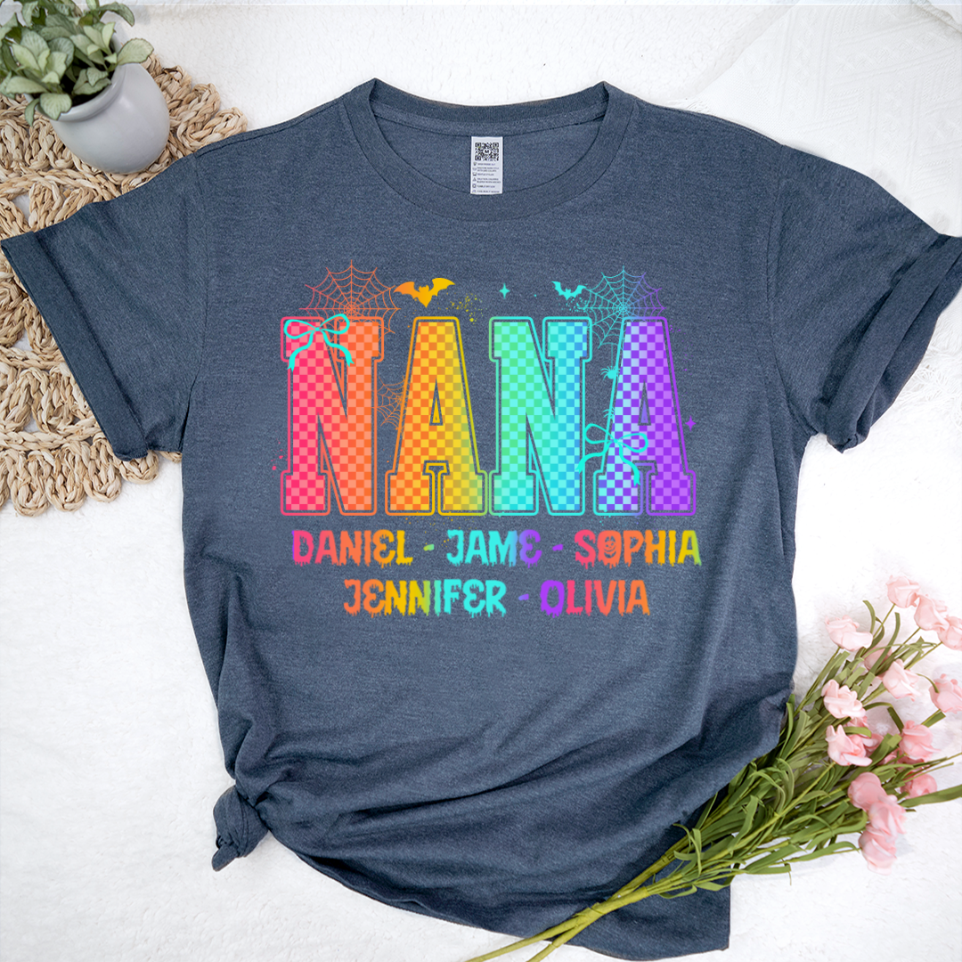 Checkered Halloween Drip Neon Nana And Grandkids Shirt