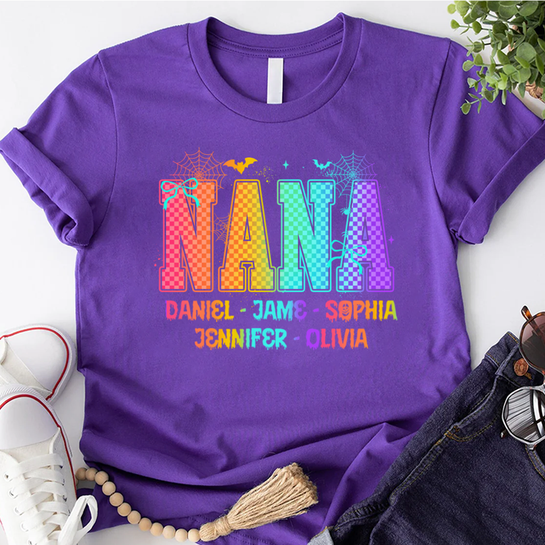 Checkered Halloween Drip Neon Nana And Grandkids Shirt