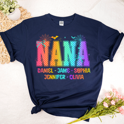 Checkered Halloween Drip Neon Nana And Grandkids Shirt