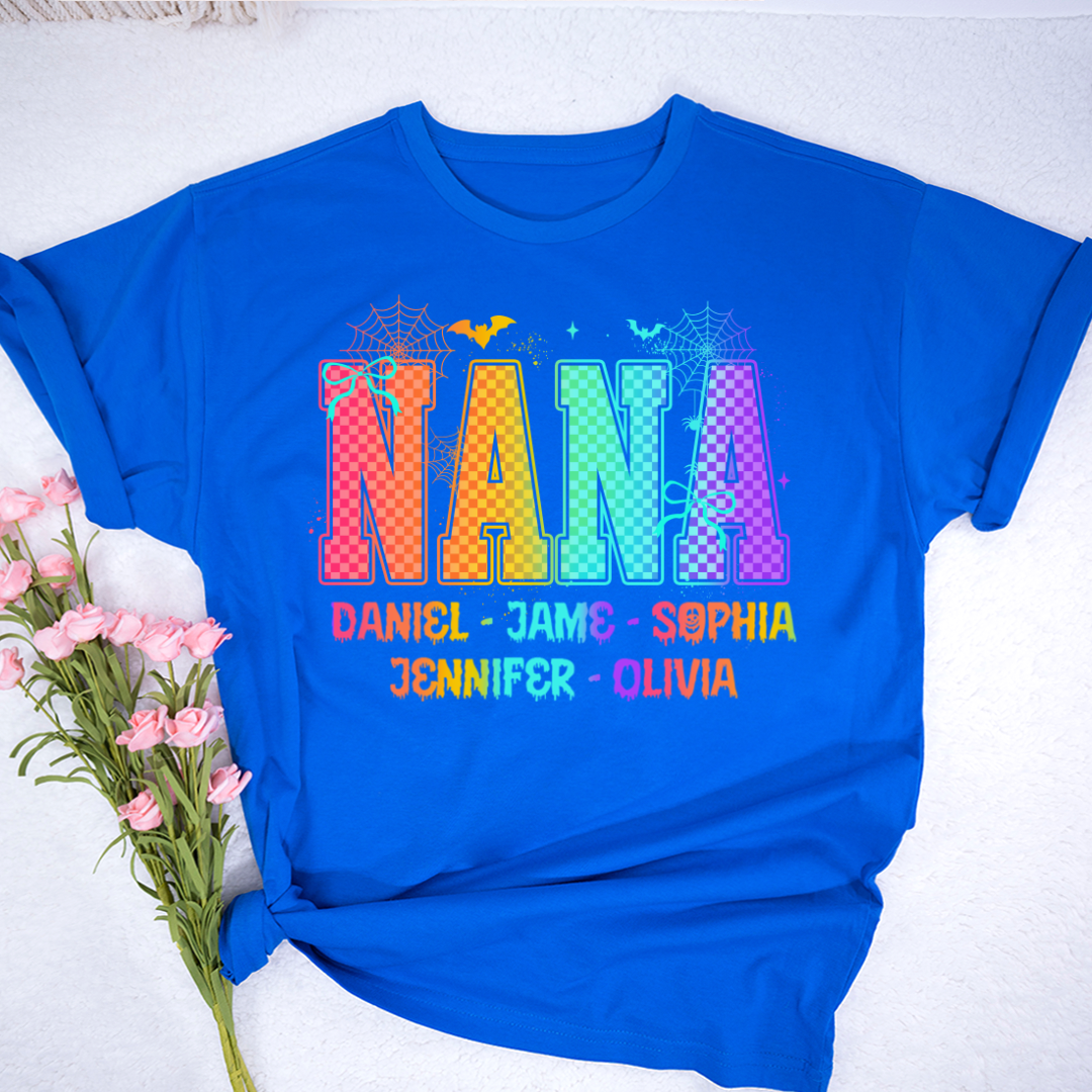 Checkered Halloween Drip Neon Nana And Grandkids Shirt