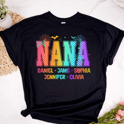 Checkered Halloween Drip Neon Nana And Grandkids Shirt