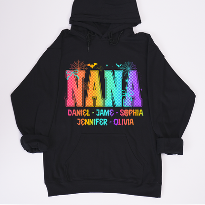 Checkered Halloween Drip Neon Nana And Grandkids Shirt