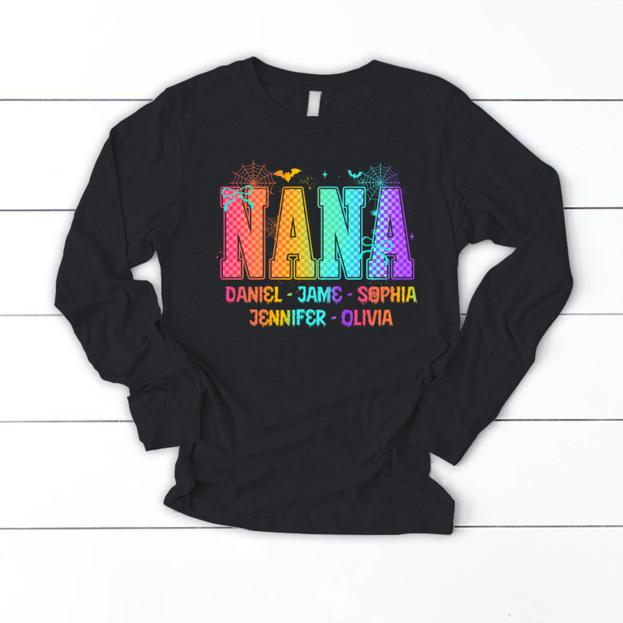 Checkered Halloween Drip Neon Nana And Grandkids Shirt