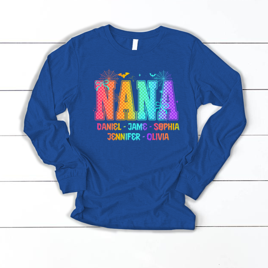 Checkered Halloween Drip Neon Nana And Grandkids Shirt