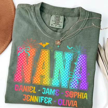 Checkered Halloween Drip Neon Nana And Grandkids Shirt