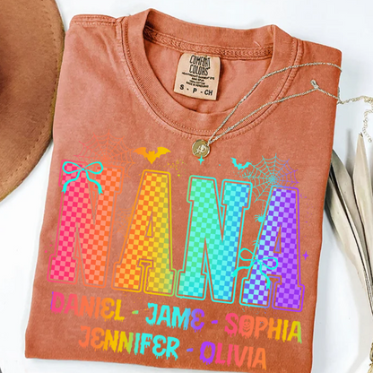 Checkered Halloween Drip Neon Nana And Grandkids Shirt