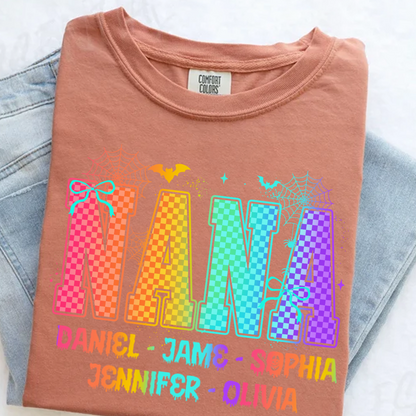 Checkered Halloween Drip Neon Nana And Grandkids Shirt