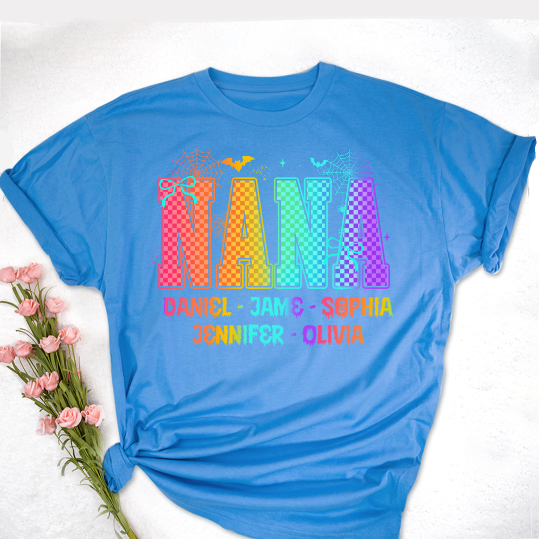 Checkered Halloween Drip Neon Nana And Grandkids Shirt