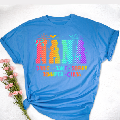 Checkered Halloween Drip Neon Nana And Grandkids Shirt