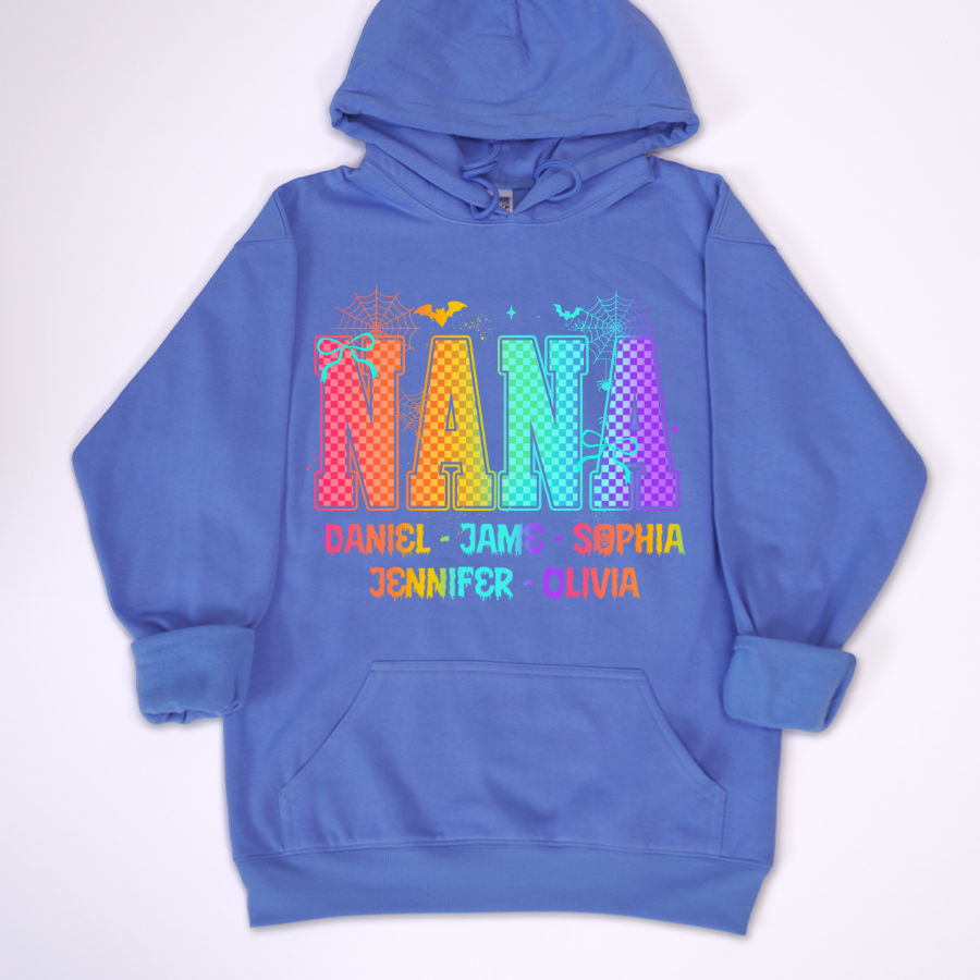 Checkered Halloween Drip Neon Nana And Grandkids Shirt