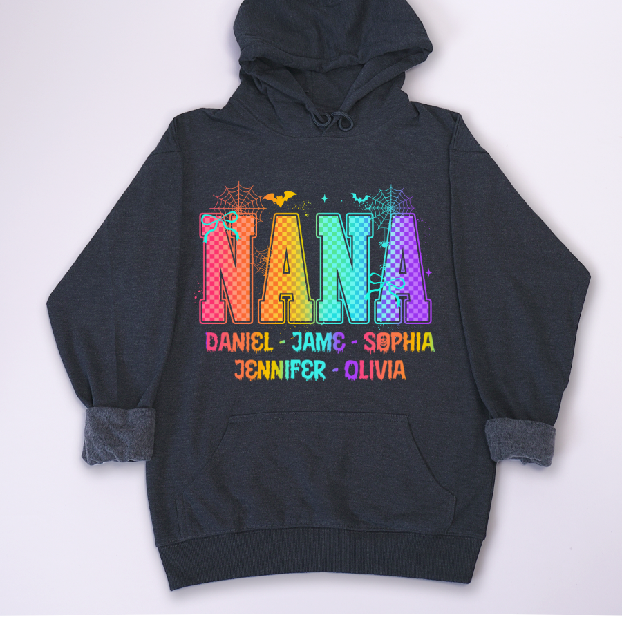 Checkered Halloween Drip Neon Nana And Grandkids Shirt
