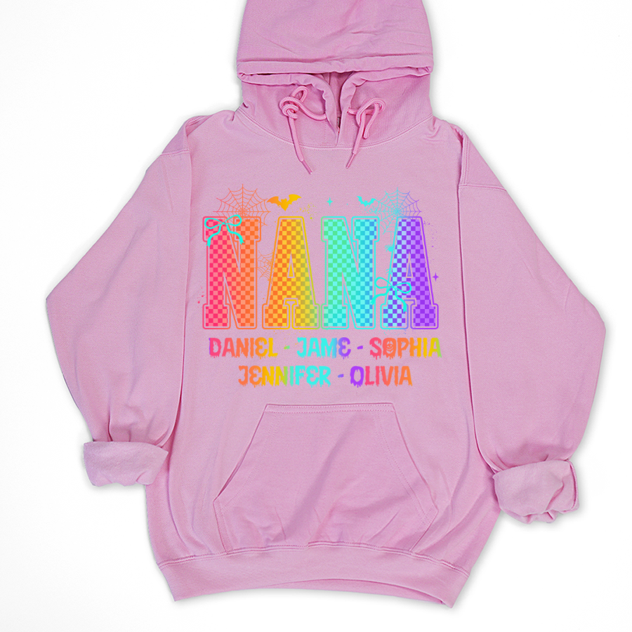 Checkered Halloween Drip Neon Nana And Grandkids Shirt
