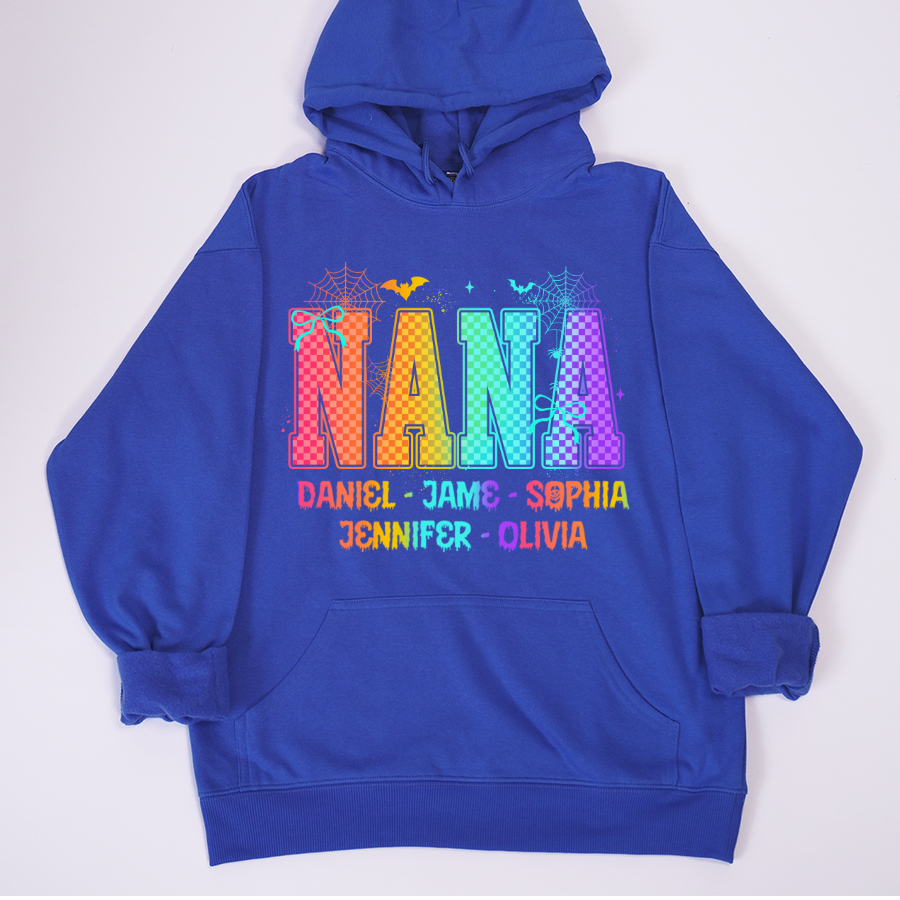 Checkered Halloween Drip Neon Nana And Grandkids Shirt