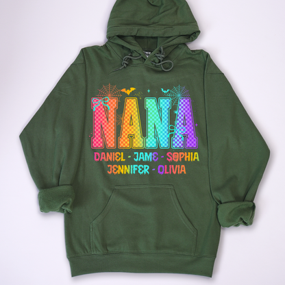 Checkered Halloween Drip Neon Nana And Grandkids Shirt
