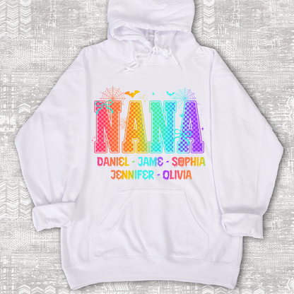 Checkered Halloween Drip Neon Nana And Grandkids Shirt