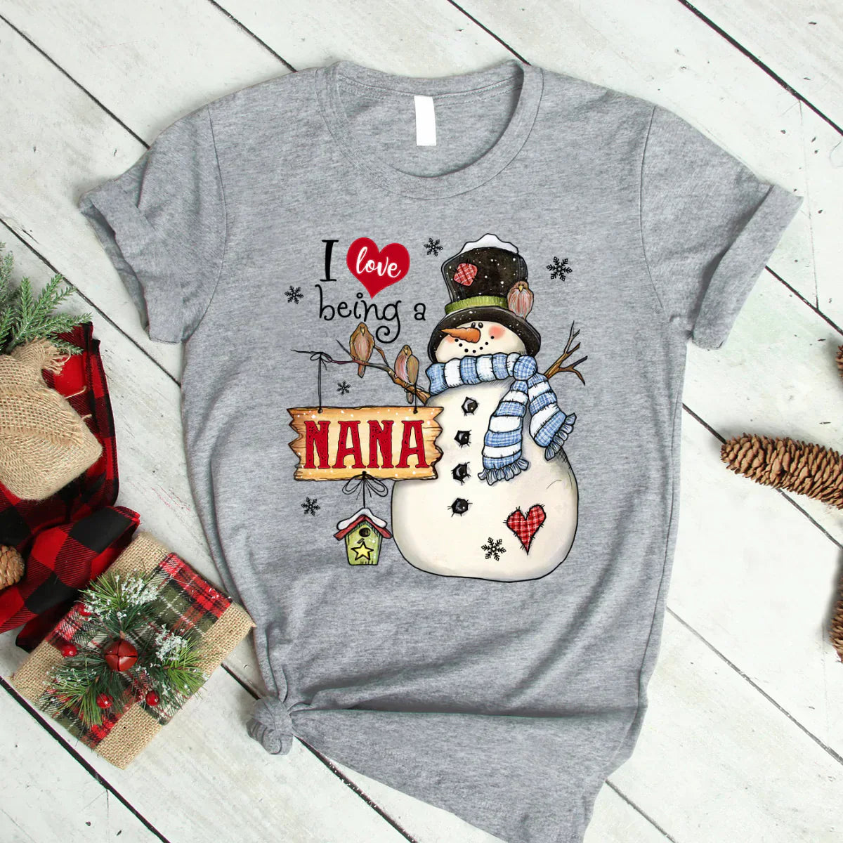 Godmerch Personalized I Love Being A Nana Snowman T-Shirt