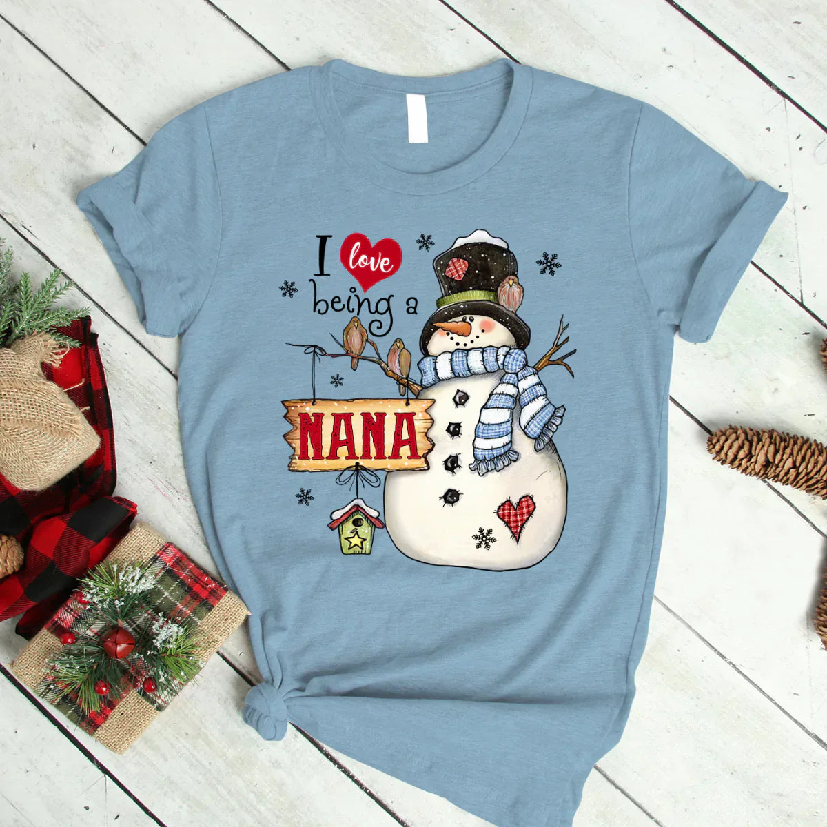 Godmerch Personalized I Love Being A Nana Snowman T-Shirt