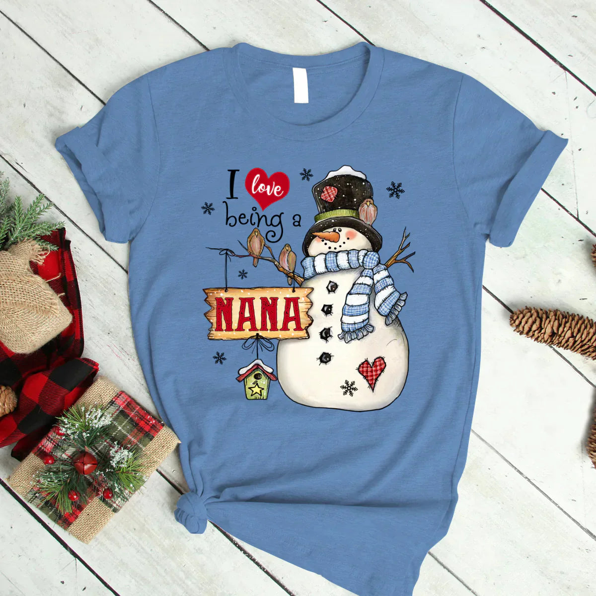 Godmerch Personalized I Love Being A Nana Snowman T-Shirt