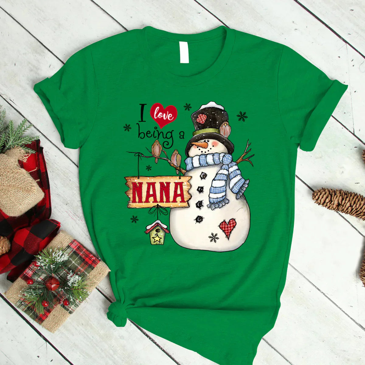 Godmerch Personalized I Love Being A Nana Snowman T-Shirt