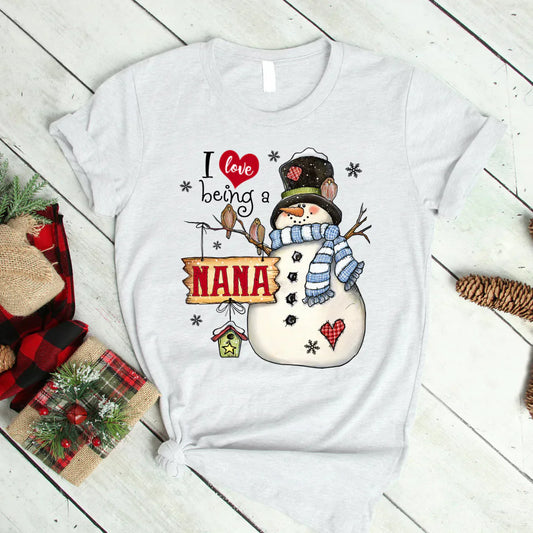 Godmerch Personalized I Love Being A Nana Snowman T-Shirt