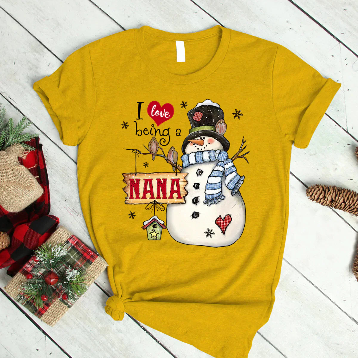 Godmerch Personalized I Love Being A Nana Snowman T-Shirt