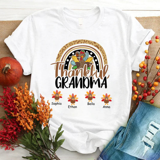 Godmerch Personalized Thankful Grandma With Grandkids Thanksgiving Shirt T-Shirt